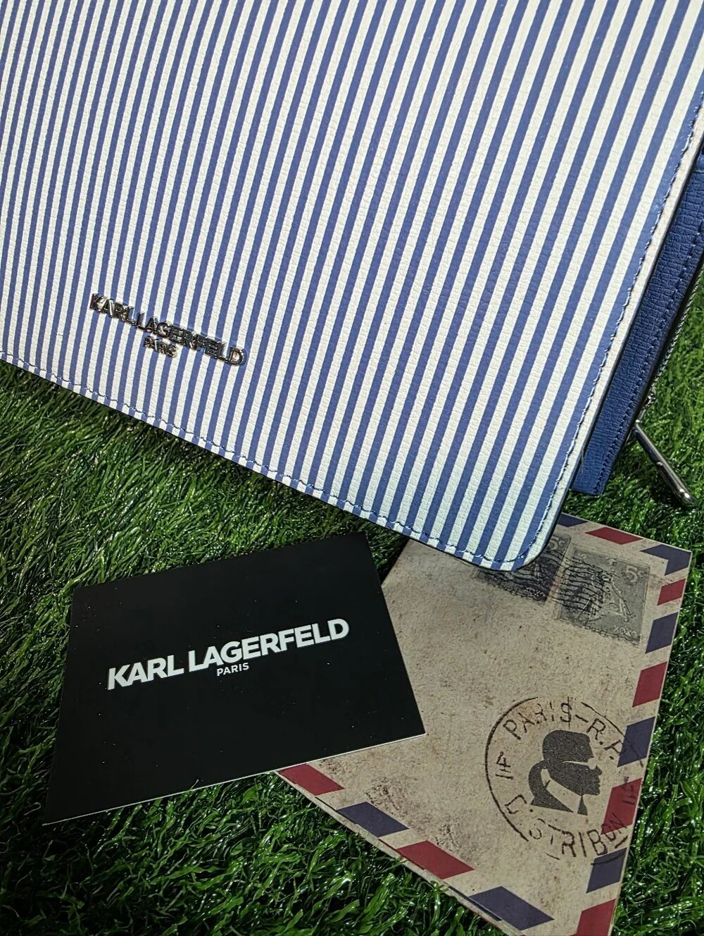​Karl Lagerfeld Paris Striped Crossbody Bag - Blue & White Accordion Wallet